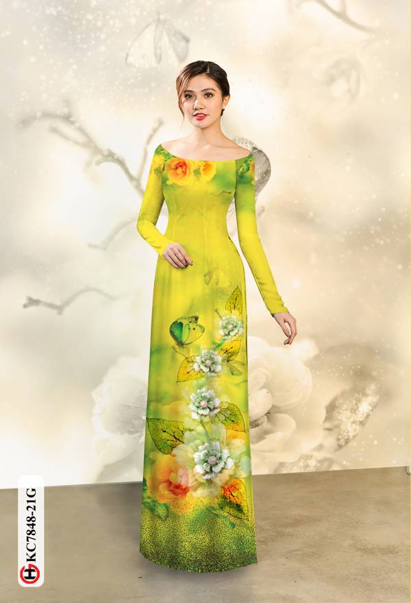 Vải Áo Dài Hoa In 3D thiết kế 2020 AD KC7848