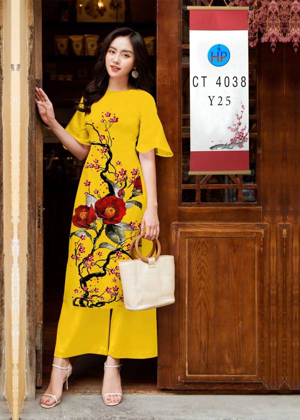 Vải Áo Dài Cách Tân Hoa Đào kiểu mới AD 4038 38 Vải Áo Dài Cách Tân Hoa Đào kiểu mới AD 4038