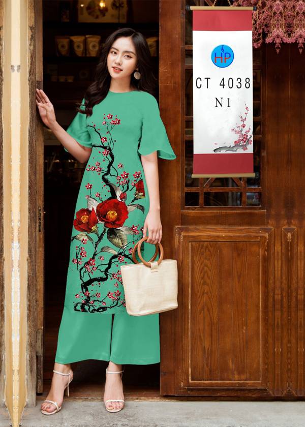 Vải Áo Dài Cách Tân Hoa Đào kiểu mới AD 4038 40 Vải Áo Dài Cách Tân Hoa Đào kiểu mới AD 4038