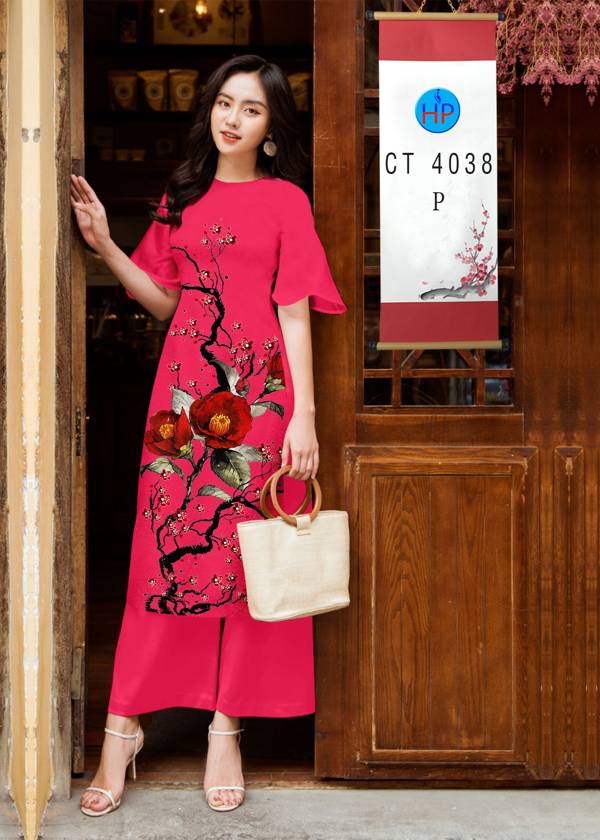 Vải Áo Dài Cách Tân Hoa Đào kiểu mới AD 4038 39 Vải Áo Dài Cách Tân Hoa Đào kiểu mới AD 4038