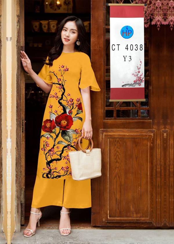 Vải Áo Dài Cách Tân Hoa Đào kiểu mới AD 4038 41 Vải Áo Dài Cách Tân Hoa Đào kiểu mới AD 4038