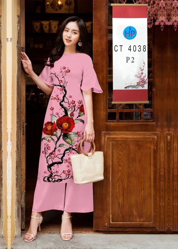 Vải Áo Dài Cách Tân Hoa Đào kiểu mới AD 4038 44 Vải Áo Dài Cách Tân Hoa Đào kiểu mới AD 4038