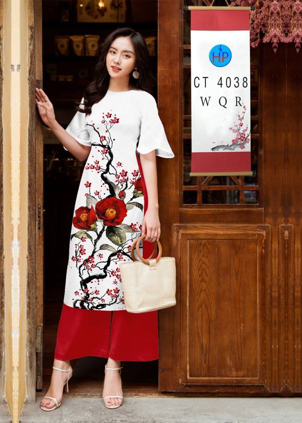 Vải Áo Dài Cách Tân Hoa Đào kiểu mới AD 4038 45 Vải Áo Dài Cách Tân Hoa Đào kiểu mới AD 4038