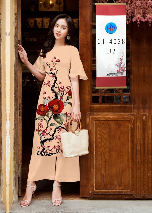 Vải Áo Dài Cách Tân Hoa Đào kiểu mới AD 4038 50 Vải Áo Dài Cách Tân Hoa Đào kiểu mới AD 4038