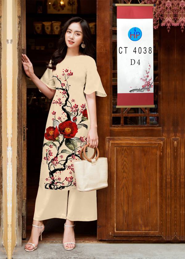 Vải Áo Dài Cách Tân Hoa Đào kiểu mới AD 4038 47 Vải Áo Dài Cách Tân Hoa Đào kiểu mới AD 4038