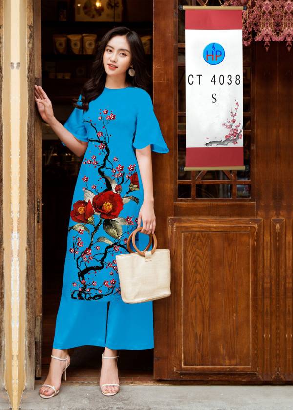 Vải Áo Dài Cách Tân Hoa Đào kiểu mới AD 4038 52 Vải Áo Dài Cách Tân Hoa Đào kiểu mới AD 4038