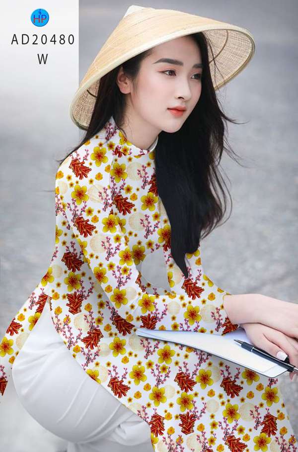 Vải Áo Dài Hoa Mai Vàng kiểu mới AD 20480