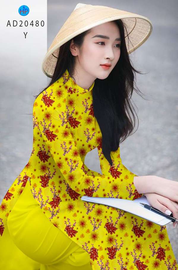 Vải Áo Dài Hoa Mai Vàng kiểu mới AD 20480