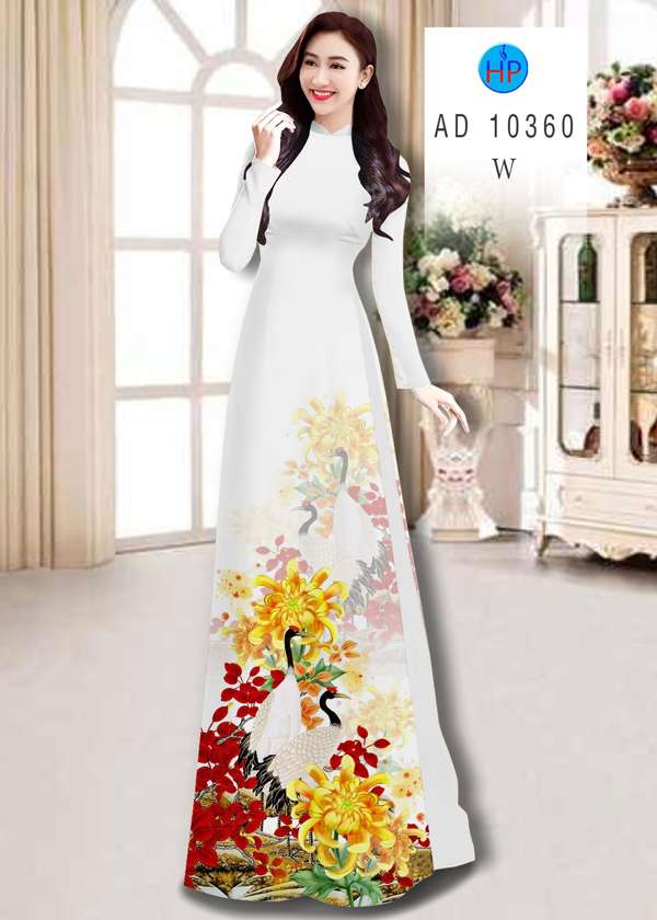 Vải Áo Dài Hoa Cúc Và Chim Hạc mới ra AD 10360 50 Vải Áo Dài Hoa Cúc Và Chim Hạc mới ra AD 10360