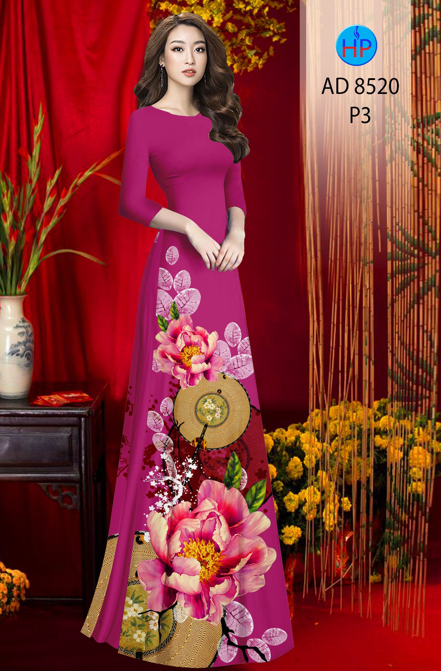 Vải Áo Dài Hoa In 3D kiểu mới AD 8520 36 Vải Áo Dài Hoa In 3D kiểu mới AD 8520