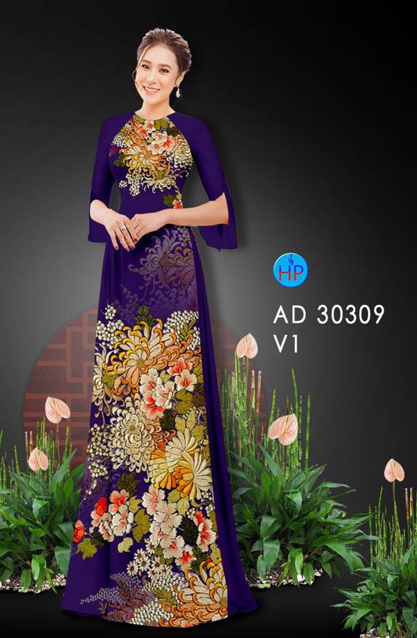 Vải Áo Dài Hoa In 3D mới ra AD 30309