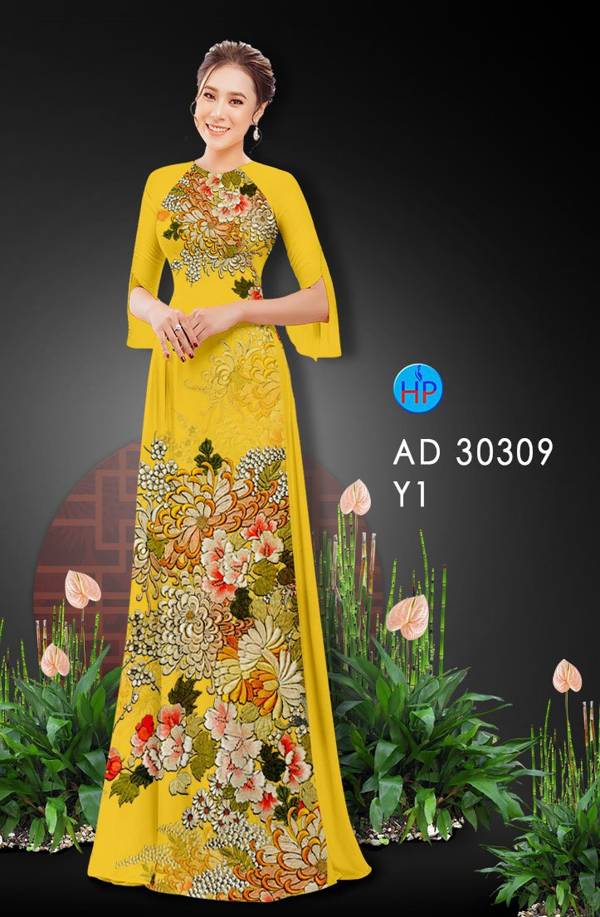Vải Áo Dài Hoa In 3D mới ra AD 30309
