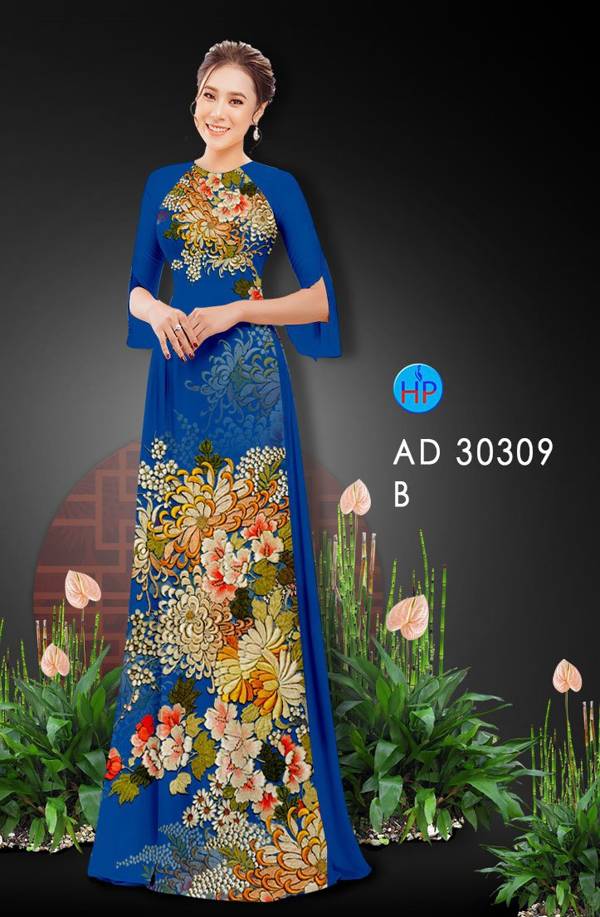 Vải Áo Dài Hoa In 3D mới ra AD 30309