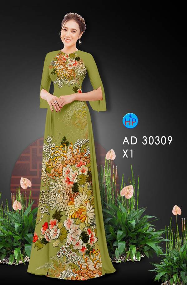 Vải Áo Dài Hoa In 3D mới ra AD 30309