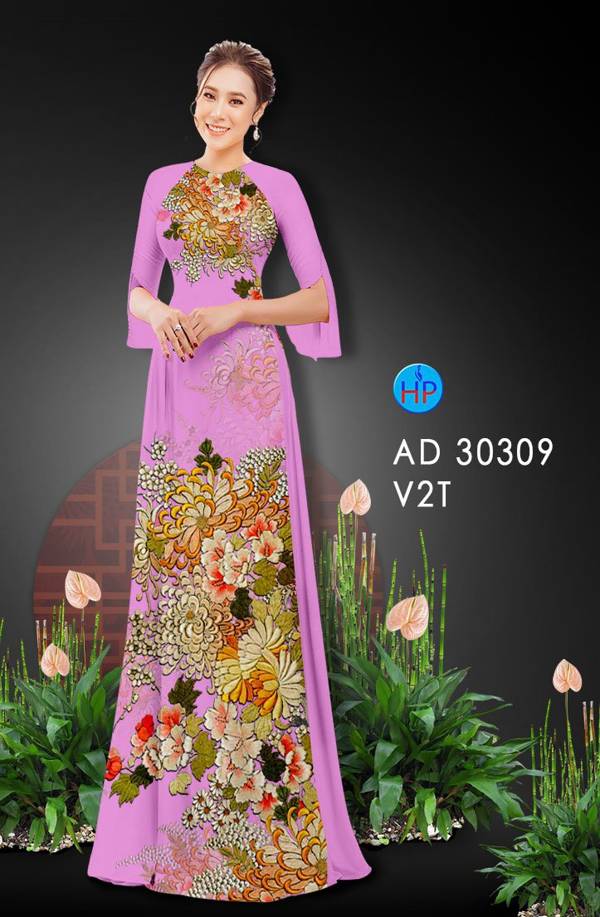 Vải Áo Dài Hoa In 3D mới ra AD 30309
