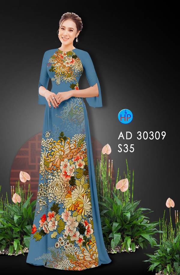 Vải Áo Dài Hoa In 3D mới ra AD 30309