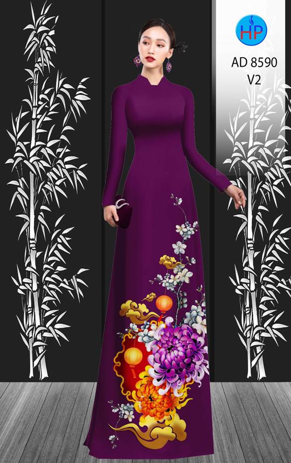 Vải Áo Dài Hoa Cúc Đại Đóa mới ra AD 8590 40 Vải Áo Dài Hoa Cúc Đại Đóa mới ra AD 8590