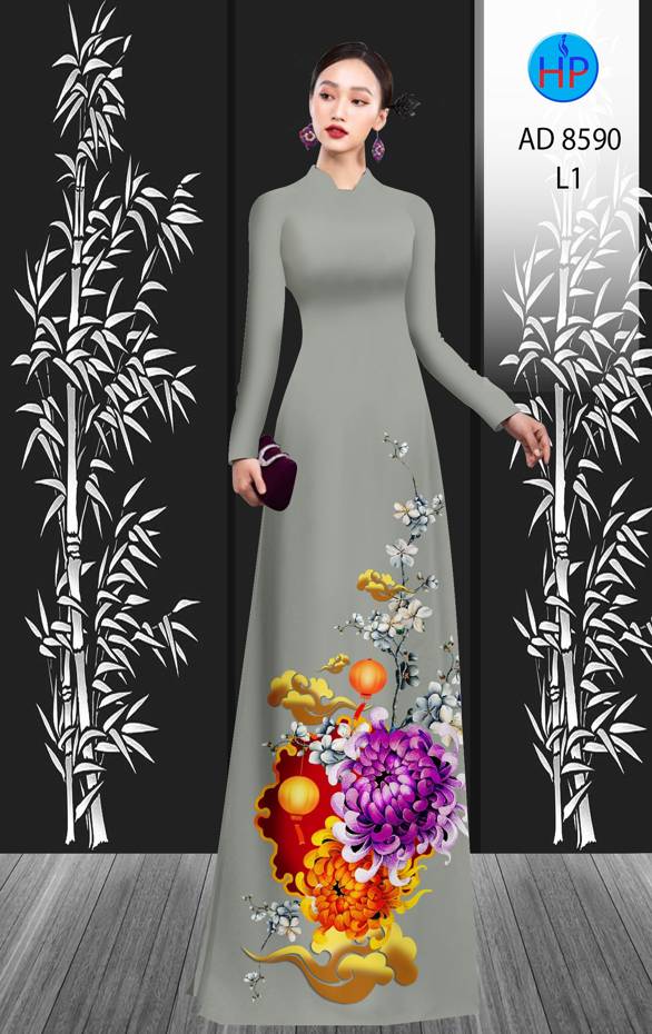 Vải Áo Dài Hoa Cúc Đại Đóa mới ra AD 8590 45 Vải Áo Dài Hoa Cúc Đại Đóa mới ra AD 8590