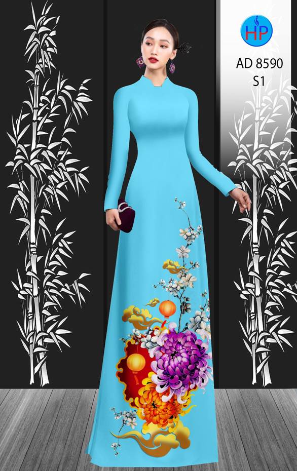 Vải Áo Dài Hoa Cúc Đại Đóa mới ra AD 8590 50 Vải Áo Dài Hoa Cúc Đại Đóa mới ra AD 8590