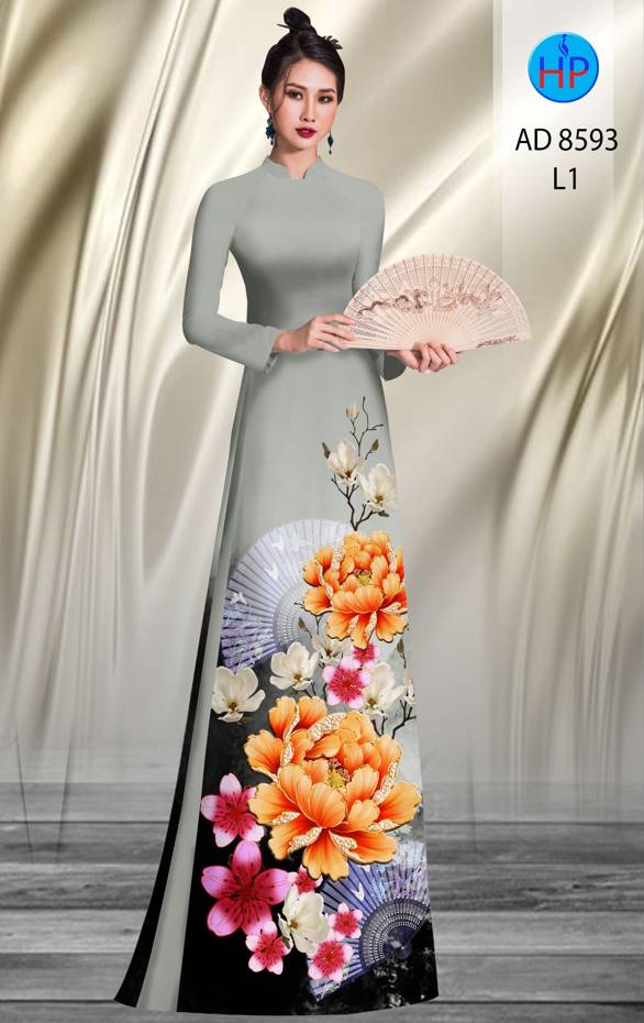 Vải Áo Dài Hoa In 3D mới ra AD 8593 49 Vải Áo Dài Hoa In 3D mới ra AD 8593