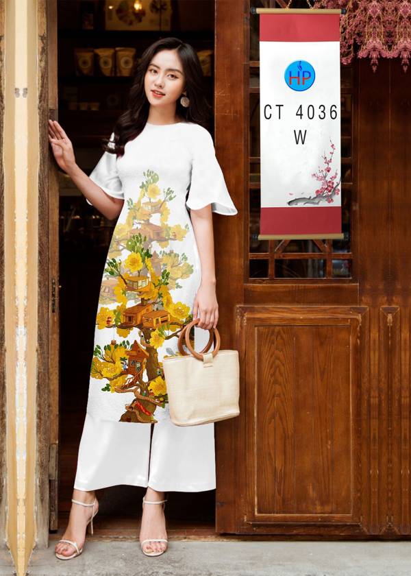 Vải Áo Dài Hoa Mai Vàng kiểu mới AD 4036 37 Vải Áo Dài Hoa Mai Vàng kiểu mới AD 4036