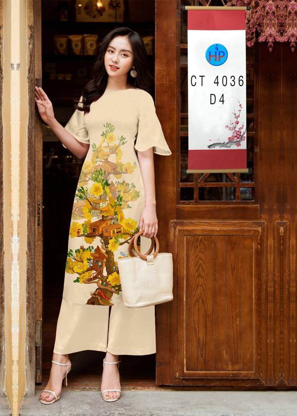 Vải Áo Dài Hoa Mai Vàng kiểu mới AD 4036 40 Vải Áo Dài Hoa Mai Vàng kiểu mới AD 4036