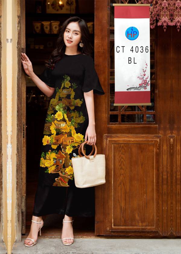 Vải Áo Dài Hoa Mai Vàng kiểu mới AD 4036 50 Vải Áo Dài Hoa Mai Vàng kiểu mới AD 4036