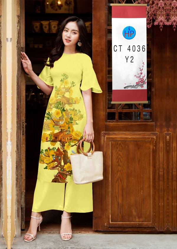 Vải Áo Dài Hoa Mai Vàng kiểu mới AD 4036 49 Vải Áo Dài Hoa Mai Vàng kiểu mới AD 4036