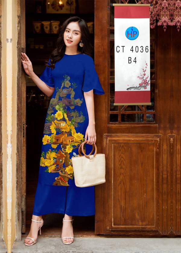 Vải Áo Dài Hoa Mai Vàng kiểu mới AD 4036 51 Vải Áo Dài Hoa Mai Vàng kiểu mới AD 4036