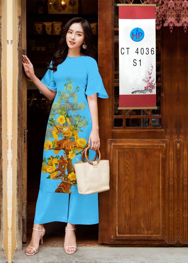 Vải Áo Dài Hoa Mai Vàng kiểu mới AD 4036 52 Vải Áo Dài Hoa Mai Vàng kiểu mới AD 4036