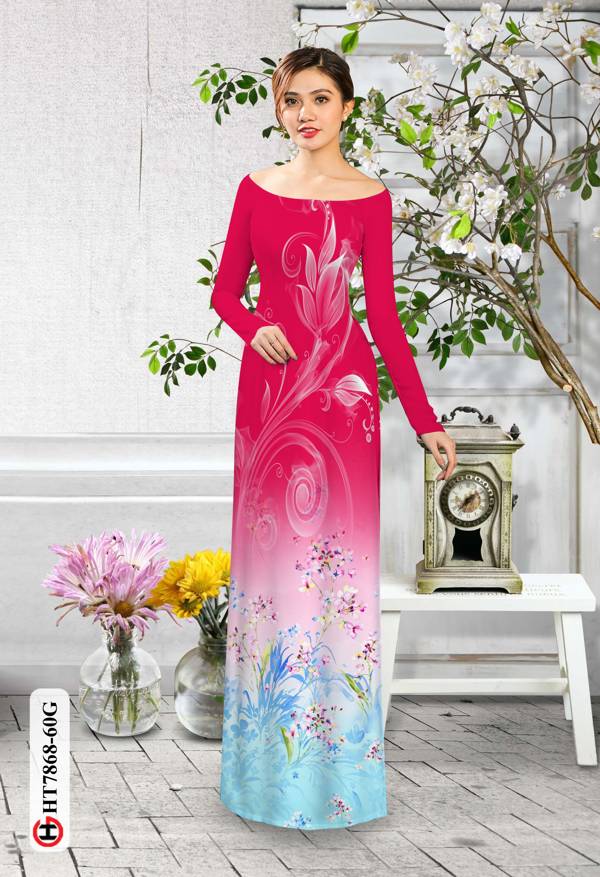 Vải Áo Dài Hoa In 3D kiểu mới AD HT7868 33 Vải Áo Dài Hoa In 3D kiểu mới AD HT7868