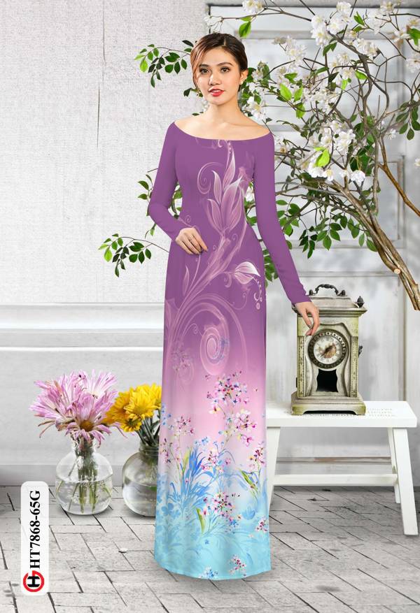 Vải Áo Dài Hoa In 3D kiểu mới AD HT7868 34 Vải Áo Dài Hoa In 3D kiểu mới AD HT7868