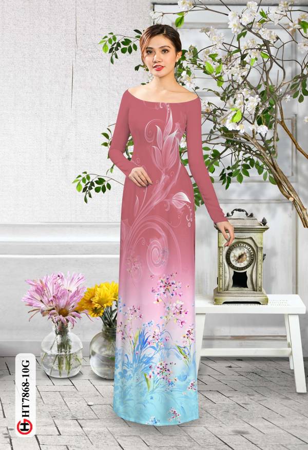 Vải Áo Dài Hoa In 3D kiểu mới AD HT7868 38 Vải Áo Dài Hoa In 3D kiểu mới AD HT7868