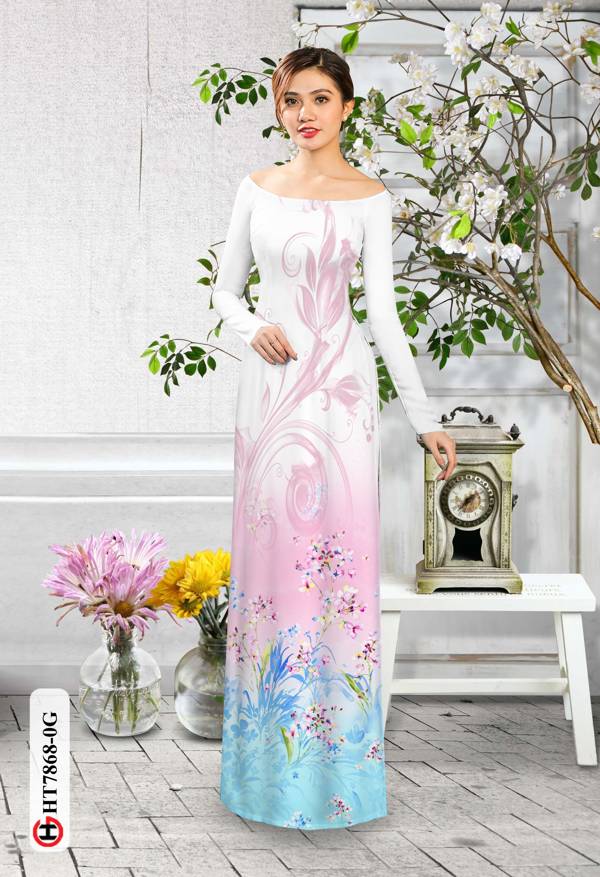 Vải Áo Dài Hoa In 3D kiểu mới AD HT7868 35 Vải Áo Dài Hoa In 3D kiểu mới AD HT7868