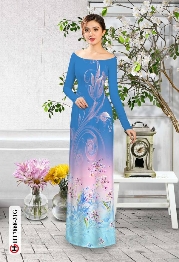 Vải Áo Dài Hoa In 3D kiểu mới AD HT7868 43 Vải Áo Dài Hoa In 3D kiểu mới AD HT7868