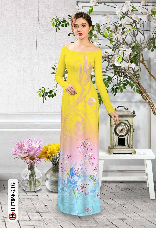 Vải Áo Dài Hoa In 3D kiểu mới AD HT7868 41 Vải Áo Dài Hoa In 3D kiểu mới AD HT7868