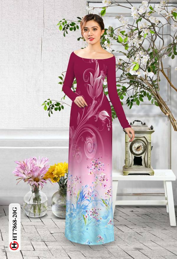Vải Áo Dài Hoa In 3D kiểu mới AD HT7868 40 Vải Áo Dài Hoa In 3D kiểu mới AD HT7868