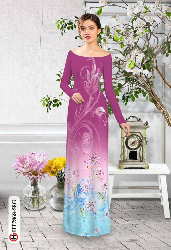 Vải Áo Dài Hoa In 3D kiểu mới AD HT7868 46 Vải Áo Dài Hoa In 3D kiểu mới AD HT7868