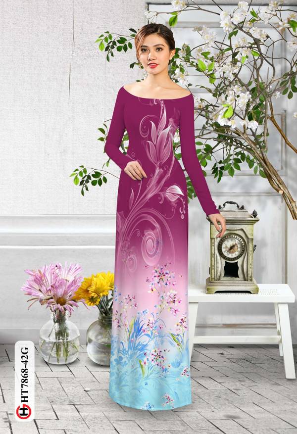 Vải Áo Dài Hoa In 3D kiểu mới AD HT7868 45 Vải Áo Dài Hoa In 3D kiểu mới AD HT7868