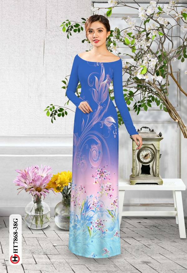 Vải Áo Dài Hoa In 3D kiểu mới AD HT7868 44 Vải Áo Dài Hoa In 3D kiểu mới AD HT7868