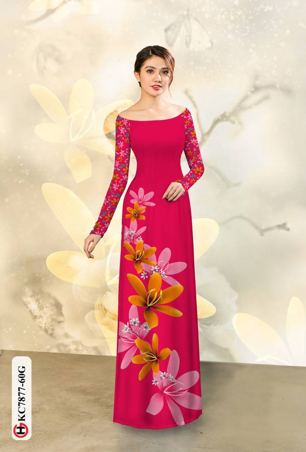 Vải Áo Dài Hoa In 3D kiểu mới AD KC7877 32 Vải Áo Dài Hoa In 3D kiểu mới AD KC7877