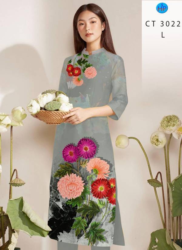Vải Áo Dài Hoa In 3D thiết kế 2021 AD CT3022 40 Vải Áo Dài Hoa In 3D thiết kế 2021 AD CT3022
