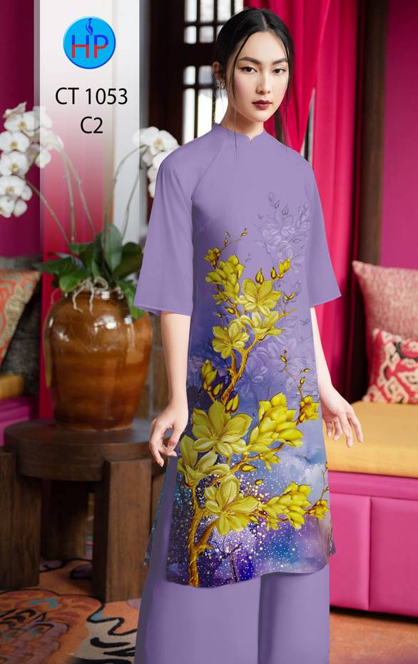 Vải Áo Dài Tết Hoa Mai Vàng kiểu mới AD CT1053 45 Vải Áo Dài Tết Hoa Mai Vàng kiểu mới AD CT1053