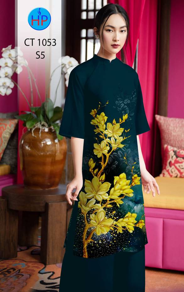 Vải Áo Dài Tết Hoa Mai Vàng kiểu mới AD CT1053 50 Vải Áo Dài Tết Hoa Mai Vàng kiểu mới AD CT1053