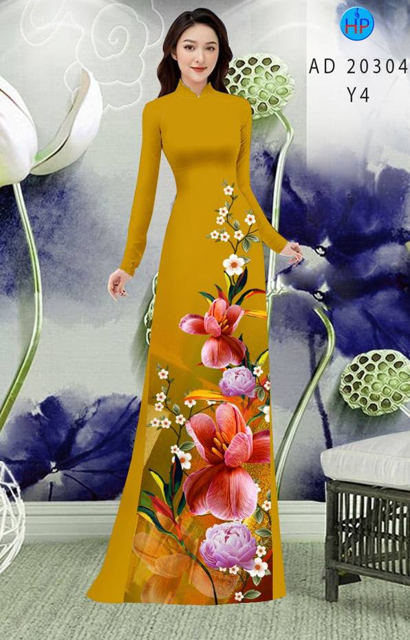 Vải Áo Dài Hoa In 3D mới ra AD 20304 50 Vải Áo Dài Hoa In 3D mới ra AD 20304