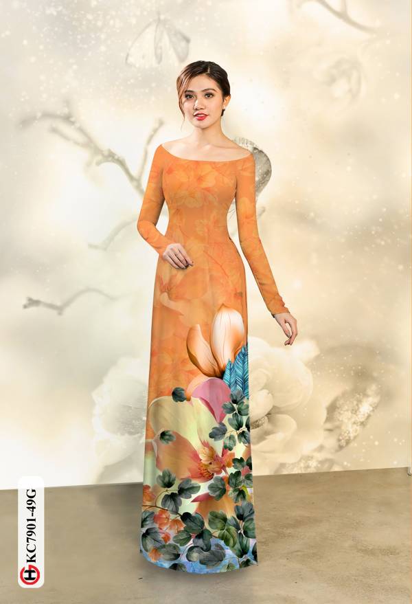 Vải Áo Dài Hoa In 3D thiết kế 2021 AD KC7901
