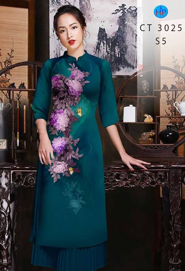 Vải Áo Dài Hoa Cẩm Chướng kiểu mới AD CT3025