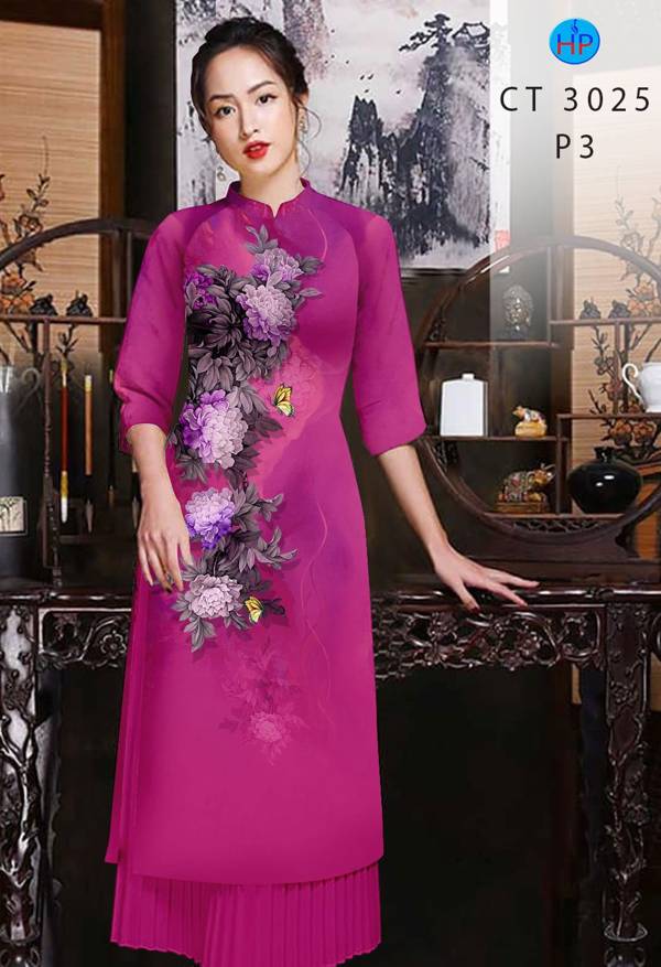 Vải Áo Dài Hoa Cẩm Chướng kiểu mới AD CT3025