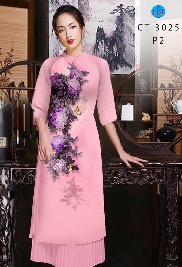 Vải Áo Dài Hoa Cẩm Chướng kiểu mới AD CT3025
