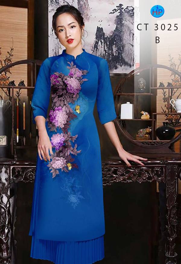 Vải Áo Dài Hoa Cẩm Chướng kiểu mới AD CT3025